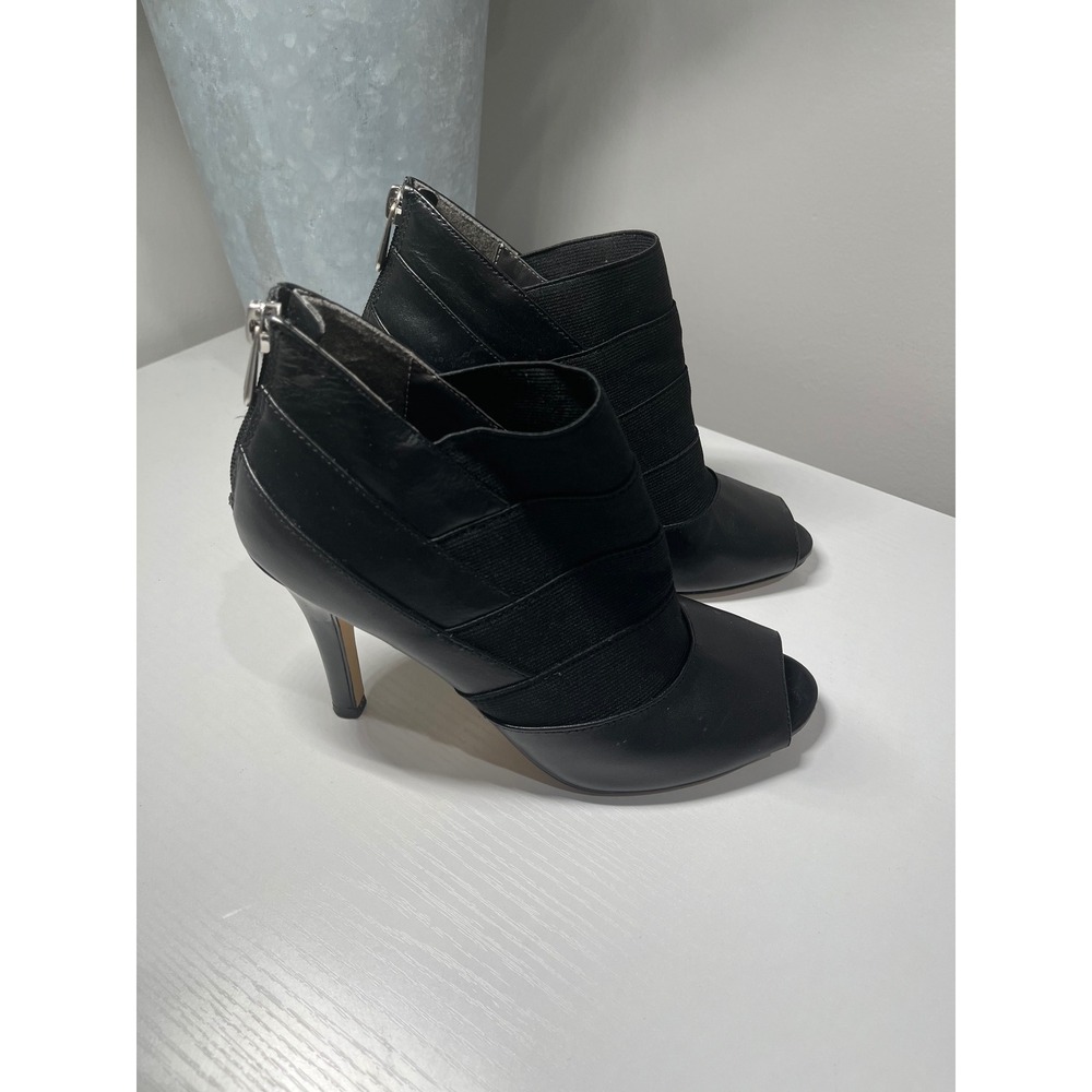 Adrienne Vittadini‎ Black Leather Peep Toe Stiletto Booties Heels Size 6M